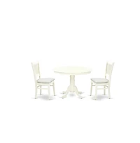 East West Furniture 3-Piece Dining Table Set- 2 Kitchen Chairs and Modern Kitchen Table - Linen Fabric Seat and Slatted Chair Back