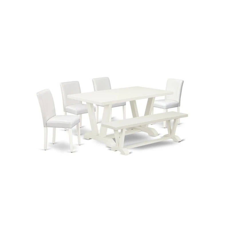 East West Furniture 6-Piece Beautiful Dinette Set a Great Linen White Modern Dining Table Top - Linen White Dining Bench