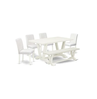 East West Furniture 6-Piece Beautiful Dinette Set a Great Linen White Modern Dining Table Top - Linen White Dining Bench
