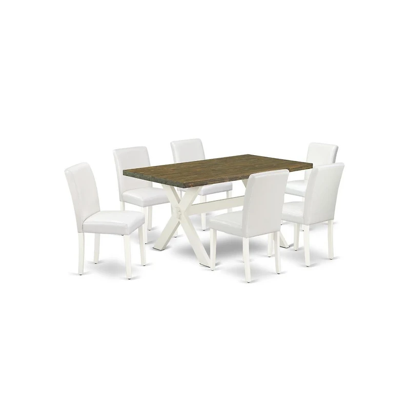 East West Furniture 7-Piece Modern Rectangular Dining Room Table Set an Outstanding Distressed Jacobean Kitchen Table Top and 6 Amazing Pu Leather Sol
