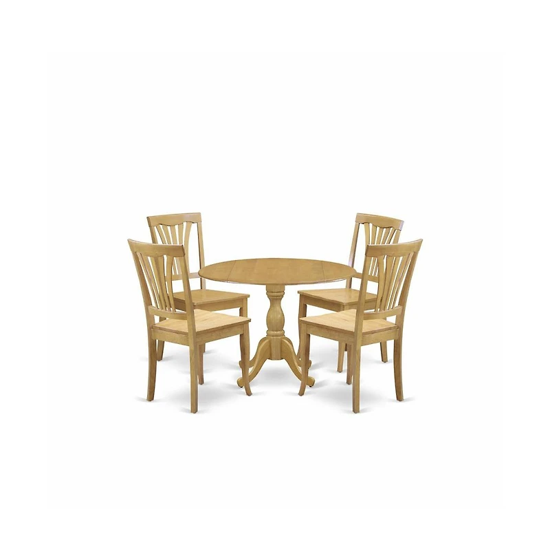 East West Furniture 5 Piece Dining Room Table Set - Dropleaf Dining Room Table and 4 Oak Wooden Dining Chairs with Slatted Back - Oak Finish