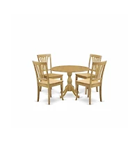 East West Furniture 5 Piece Dining Room Table Set - Dropleaf Dining Room Table and 4 Oak Wooden Dining Chairs with Slatted Back - Oak Finish