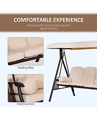 Outsunny 3-Seat Patio Swing w/ Tilt Canopy, Cushions & Cup Tray,