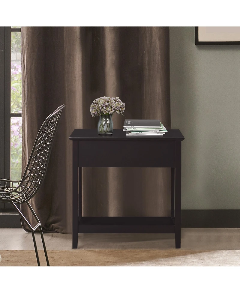 Homcom Wood Flip Top End Side Table with Cabinet Bottom Shelf for Home Office