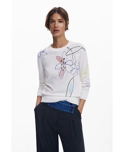 Desigual Women's Fine sweater with floral strokes