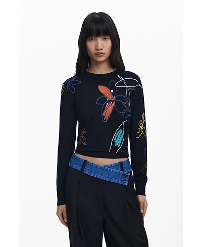 Desigual Women's Fine sweater with floral strokes