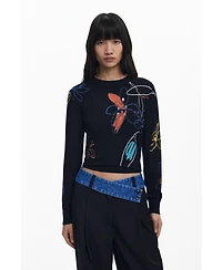 Desigual Women's Fine sweater with floral strokes