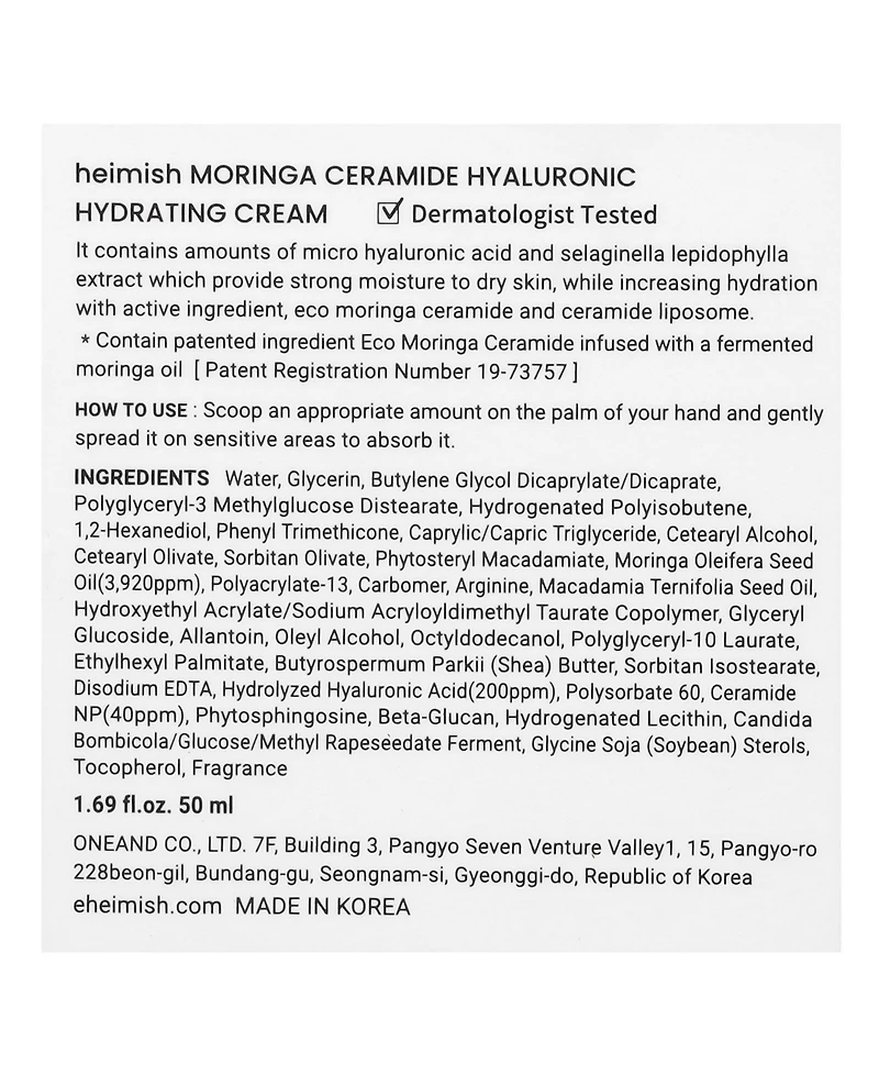 Heimish Moringa Ceramide Hyaluronic Hydrating Cream