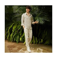 Campus Sutra Men's Cream White Zig-Zag Knit Shirt