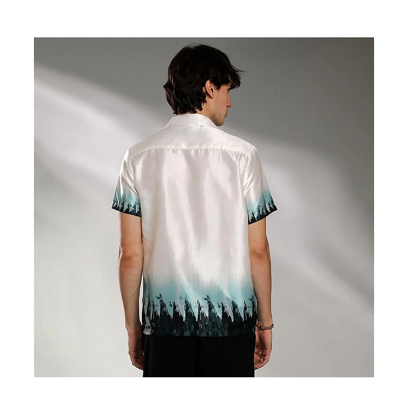 Campus Sutra Men's Ivory White & Pine Green Ombre Shirt