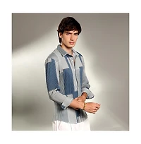 Campus Sutra Men's Cloud Grey & Lapis Blue Retro-Pleat Shirt