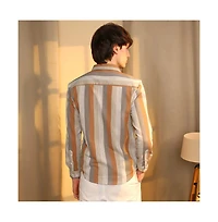 Campus Sutra Men's Copper Brown & Peanut Block-Striped Shirt