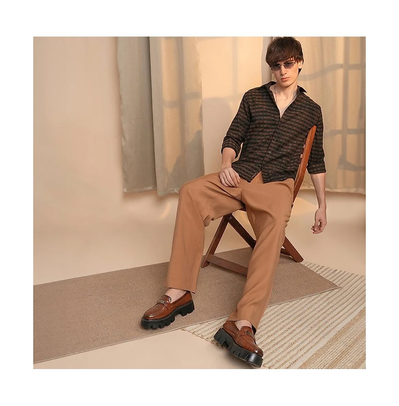 Campus Sutra Men's Chocolate Brown & Charcoal Black Gingham Shirt