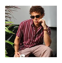 Campus Sutra Men's Maroon Red Pencil Striped Shirt