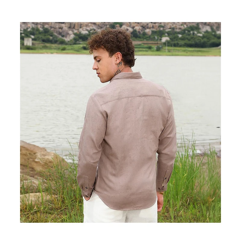 Campus Sutra Men's Peanut Brown Heathered Utility Shirt