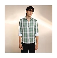 Campus Sutra Men's Sage Green Tartan Plaid Shirt