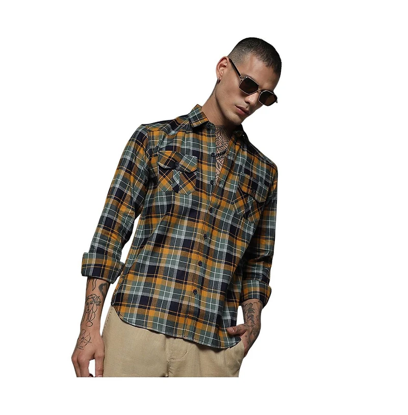 Campus Sutra Men's Checks Cyan Shirt