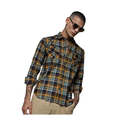 Campus Sutra Men's Checks Cyan Shirt