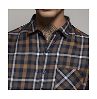 Campus Sutra Men's Cobalt Blue & Mustard Yellow Tartan Plaid Shirt