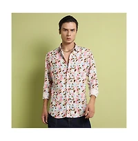 Campus Sutra Men's Blue & Pink Leaf Strokes Shirt