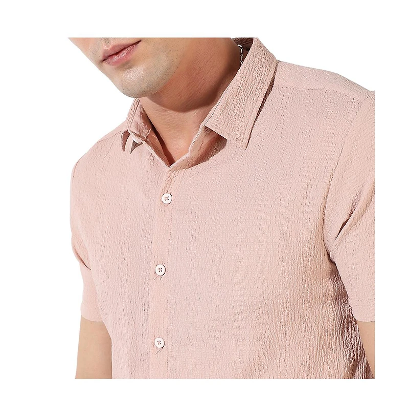 Campus Sutra Men's Peach Textured Regular Fit Casual Shirt