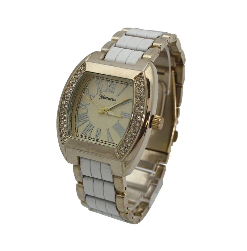 Olivia Pratt White Rhinestione Accent Square Dial Metal Watch