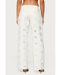 Edikted Womens Eyelet Low Rise Wide Leg Jeans