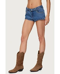 Edikted Womens Grommet & Stud Denim Micro Shorts
