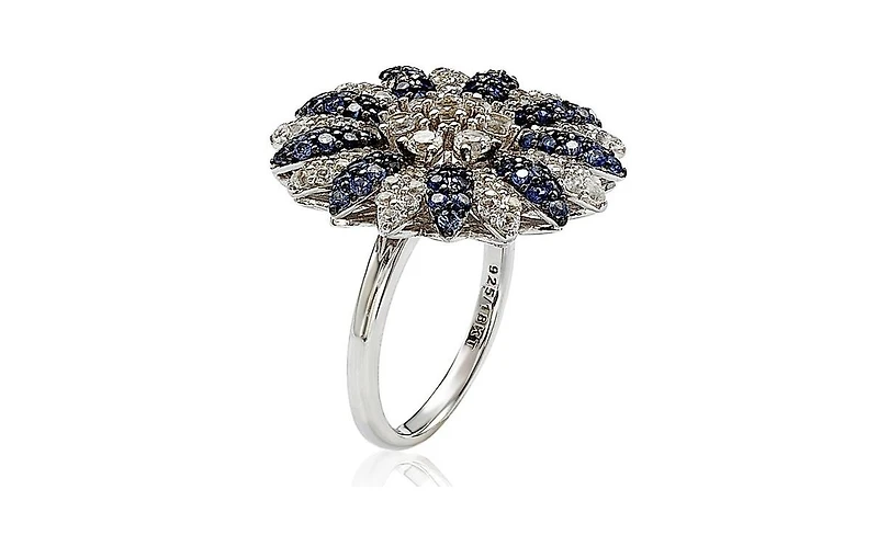 Suzy Levian Sterling Silver Sapphire & Created White Flower Ring