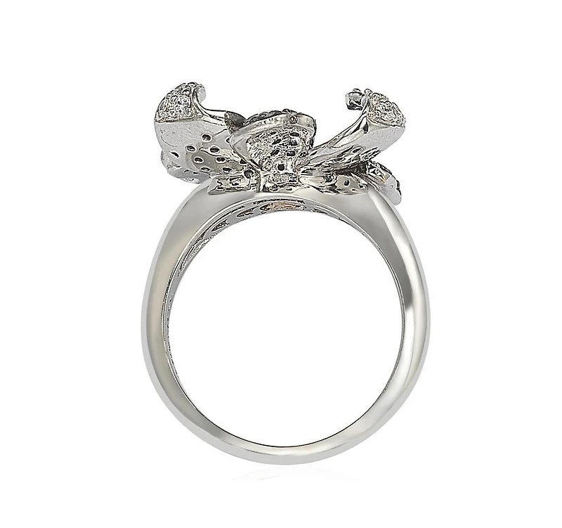 Suzy Levian New York Sterling Silver Sapphire & Created White Flower Petal Ring