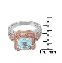 Suzy Levian Two-Tone Sterling Silver Cushion Cut Center Topaz Cocktail Paris Ring