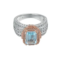 Suzy Levian New York Two-Tone Sterling Silver Emerald Cut Center Topaz Cocktail Milano Ring