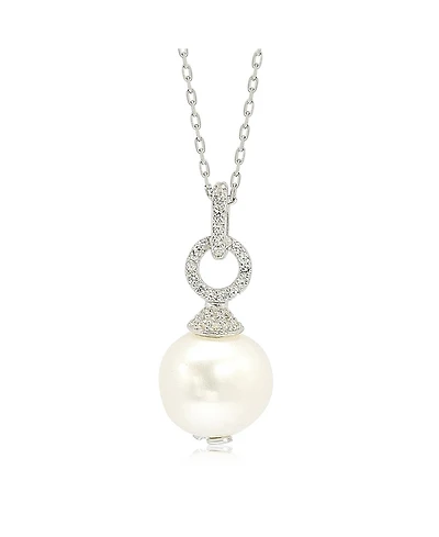 Suzy Levian Sterling Silver Pearl & White Sapphire Dangle Pendant
