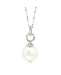 Suzy Levian Sterling Silver Pearl & White Sapphire Dangle Pendant