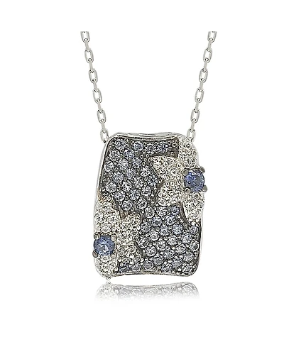 Suzy Levian New York Sterling Silver Sapphire & Created White Pave Floral Pendant Necklace