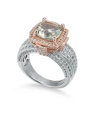 Suzy Levian Two-Tone Sterling Silver Cushion Cut Center Topaz Cocktail Milano Ring