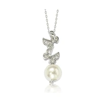 Suzy Levian Sterling Silver Pearl and White Sapphire Butterfly Pendant