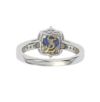 Suzy Levian Sterling Silver Sapphire & Created White Eccentric Halo Center Stone Ring