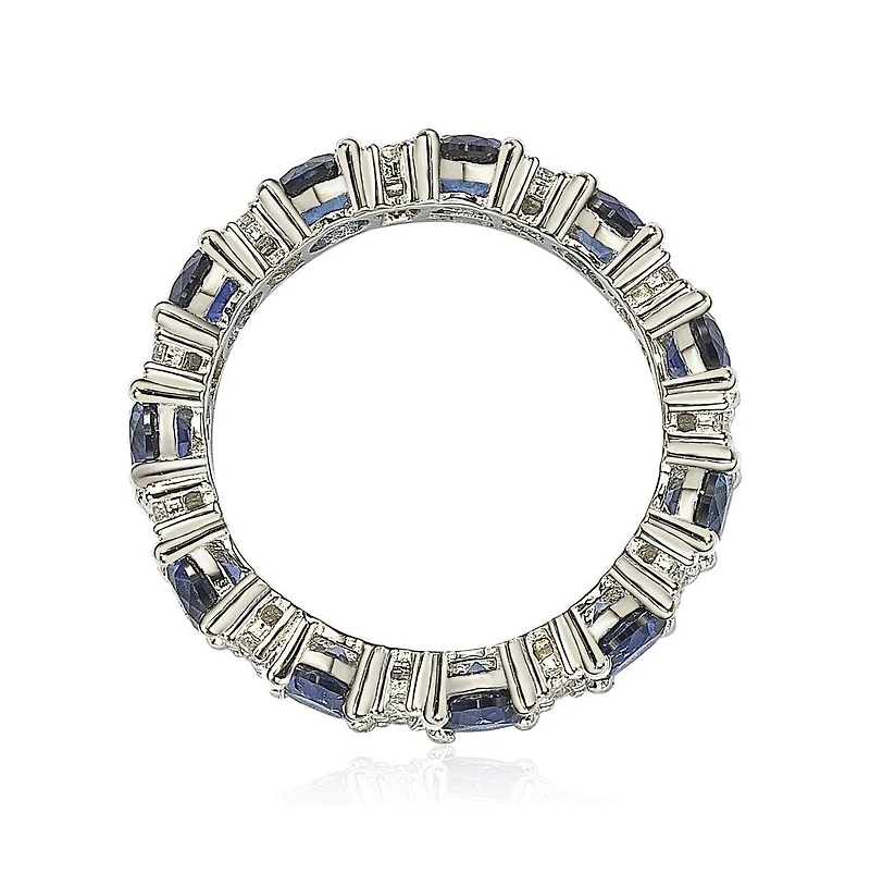Suzy Levian New York Sterling Silver Sapphire & Created White Round Cut Eternity Band Ring
