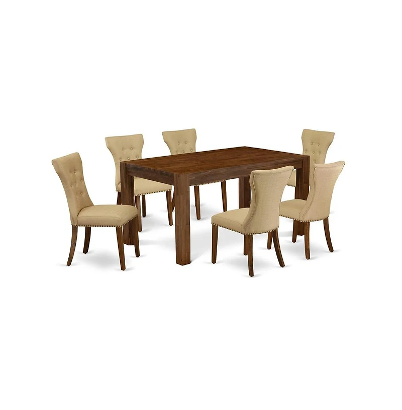 East West Furniture 7-Piece Dining Room Set- 6 Parson Chairs with Linen Fabric Seat and Button Tufted Chair Back