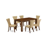 East West Furniture 7-Piece Dining Room Set- 6 Parson Chairs with Linen Fabric Seat and Button Tufted Chair Back