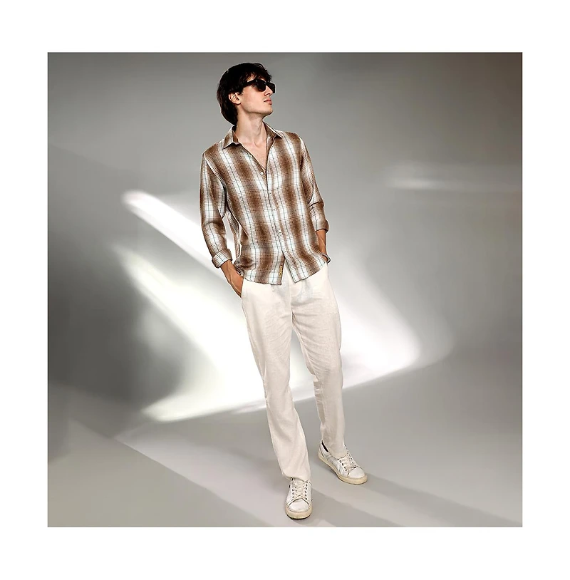 Campus Sutra Men's Chocolate Brown & Cream White Ombre Buffalo Check Shirt