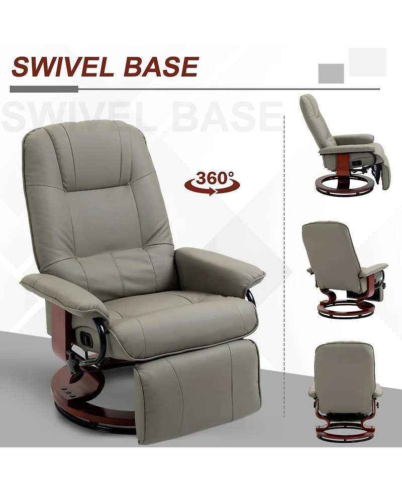 Homcom Faux Leather Manual Recliner with Swivel Wood Base Padded Armrest