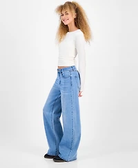 Indigo Rein Juniors' High-Rise Curvy-Fit Wide-Leg Jeans