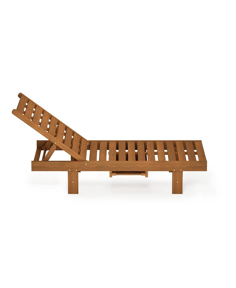 Homlux Outdoor Wood Sun Lounger with Adjustable Backrest and Tray, Natural Finish