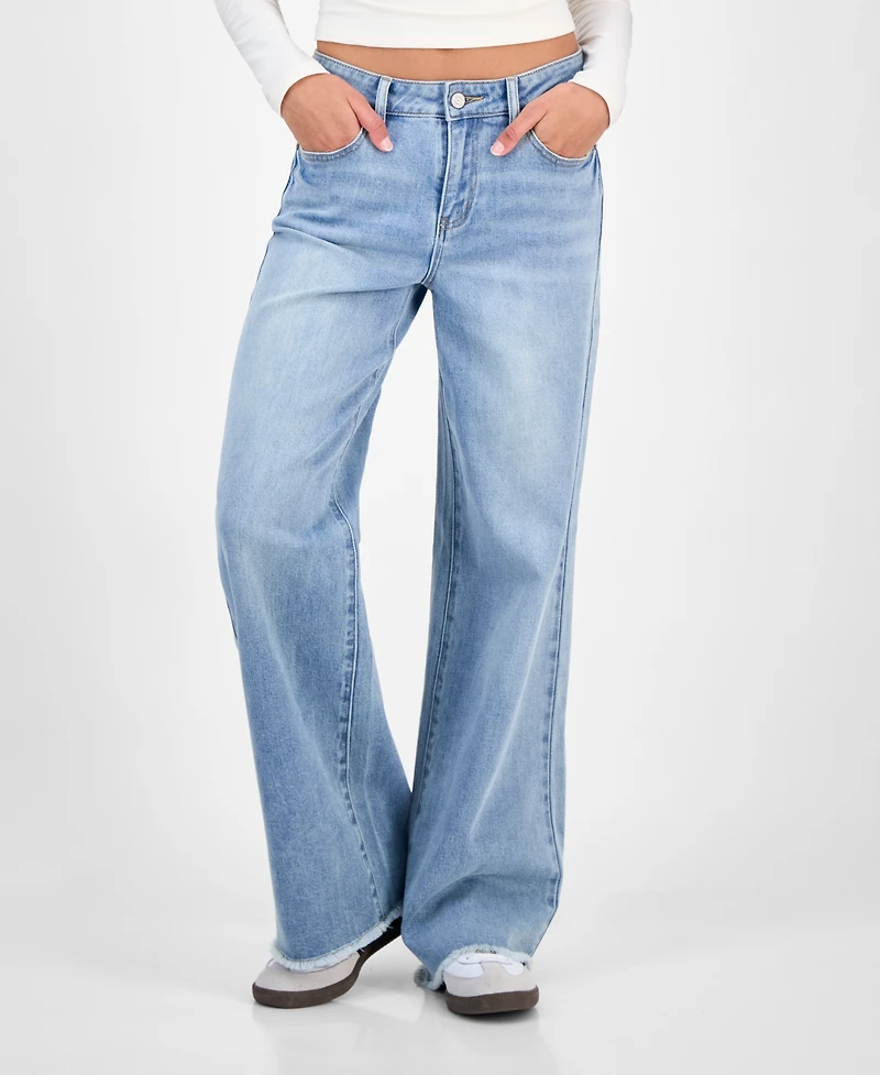Indigo Rein Juniors' Mid-Rise Wide-Leg Jeans