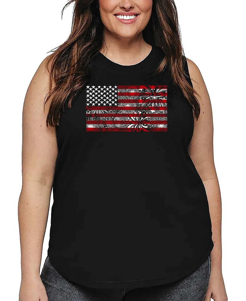 La Pop Art Plus Fireworks American Flag Word Tank Top