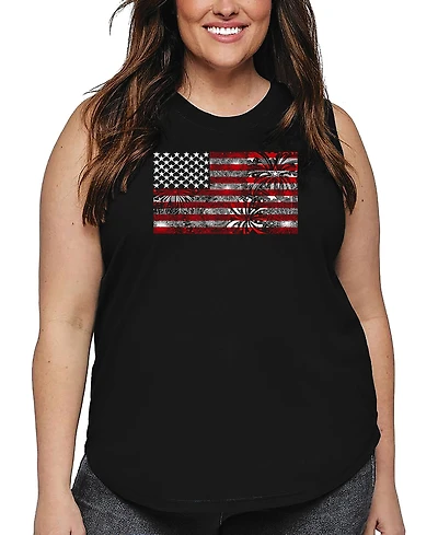 La Pop Art Plus Fireworks American Flag Word Tank Top