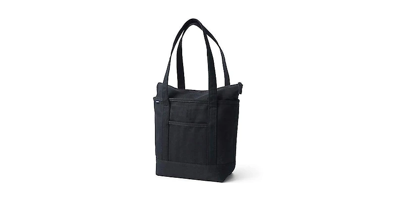 Lands' End Solid Color 5 Pocket Zip Top Long Handle Canvas Tote Bag