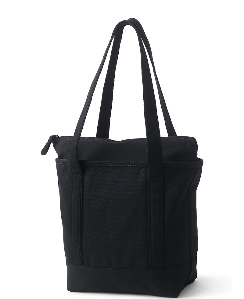 Lands' End Solid Color 5 Pocket Zip Top Long Handle Canvas Tote Bag
